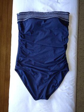 Lands End Navy Bandeau Swimsuit 8 Long Torso Tall